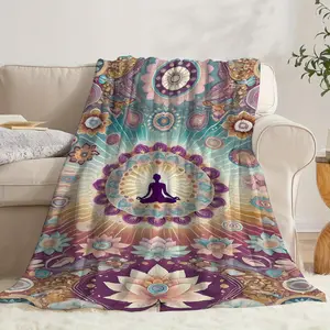 1Pc Mandala Meditation Flannel Throw Blanket - Soft, Warm, And Cozy With Vibrant Yoga-Inspired Design, Perfect For Sofa, Bed, Or Office - Ideal Gift For Friends And Family, Spiritual Decor |   Vibrant Throw Blanket |   Digital Print Design, Yoga Gift