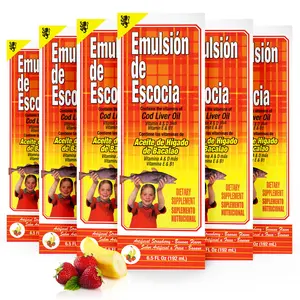 Emulsion de Escocia Omega-3 Fish Oil for Kids – Strawberry Banana Flavor – Cod Liver Oil Liquid Supplement – Vitamins A, D, E & B1 – Immune Support & Growth – 6-Pack – 6.5 Fl Oz