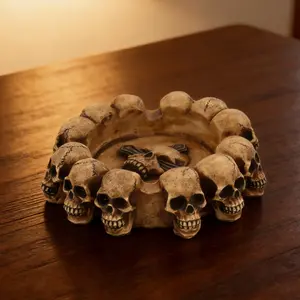 Windproof Deep Bowl Ash Tray! Premium Heavy Resin Cross Skull Design Ashtray for Cigarette Round Durable Outdoor Indoor Smoking Tray Upgrades Room Aesthetic Non-Slip Easy to Clean Odor Resistant Cool Desktop Decor