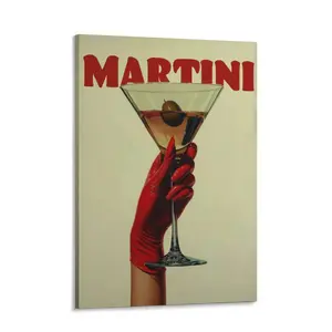 Retro Martini Cocktail Art Print Poster, Red Glove Cocktail Bar Home Decor