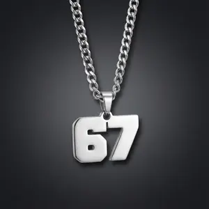 67 Number Pendant Necklace, Lucky Number Trend, Tiktok Same Style Street Minimalist Stainless Steel Chain, Unisex Fashion Jewelry