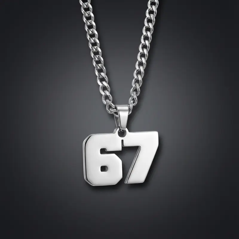 67 Number Pendant Necklace, Lucky Number Trend, Tiktok Same Style Street Minimalist Stainless Steel Chain, Unisex Fashion Jewelry