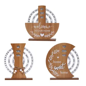 Wooden Perpetual Calendar Teacher Appreciation Gift, Vintage Rotating Block Date Calendar Display for Home Office Desk (monthly Calendar)