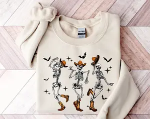 Halloween Dancing Skeleton Sweatshirt Western Halloween Cow Sweatshirt Halloween Cowboy Shirt Halloween Tee Halloween Cow Halloween Tee  T-shirt, sweater and Hoodie