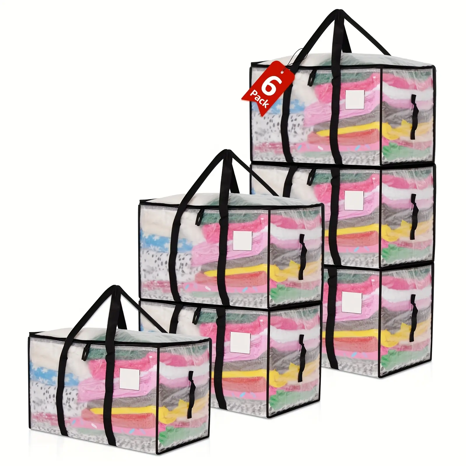 "Clear Moving Bags Or Storage Bag, Large Moving Boxes With Zipper Backpack, Moving Tote Bags Clothing Storage Boxes, Heavy Duty Packing Bags For Moving, College Dorm, Clothing Storage, Decorations,6 Pack "