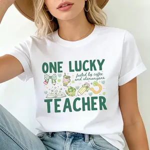 Unisex Comfortable Color Lucky Teacher St. Patrick's DayTT-shirt for Men and Women:<ignited by="" coffee="" and="" pranks="">Vintage Clover TeacherTLucky Teacher Shirt<ignited by="" coffee="" and="" pranks="">-Funny St. Patrick's Day Gifts</ignited></igni