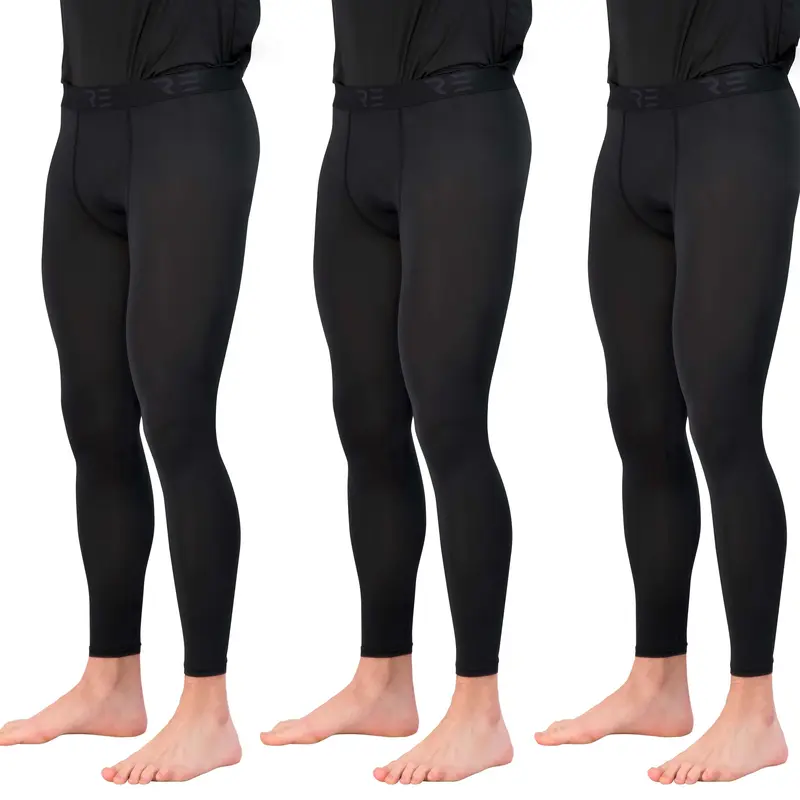 Real Essentials 3 Pack: Men's Active Compression Pants - Workout Base Layer Tights Running Leggings (Available in Big & Tall)
