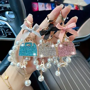 [Sparkling Rhinestone Keychain] Sparkling Rhinestone Keychain - Women's Luxury Bag Charm with Lobster Clasp, Bow Embellished, Birthday Gift for Her in Black, Pink, Blue - Car Keys Purse Accessory