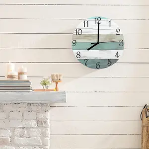analogue clocks 11.6" Rustic Wood Wall Clock - Coastal Beach House Decor, Vintage Farmhouse Round Silent Clock for Living Room, Bedroom & Kitchen - Non-Ticking
