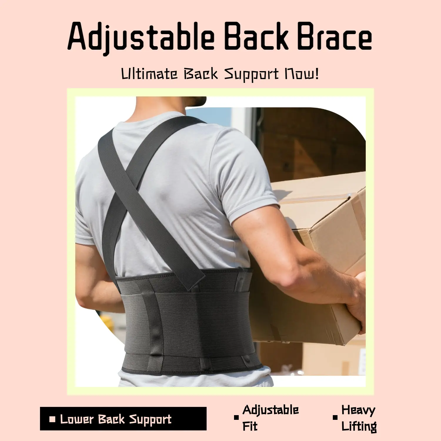 SOLOEVER Adjustable Work Back Brace for Men & Women with Suspenders – Fabric Tool Relieve Back Pain & Ensure Safety for Heavy Lifting in Moving, Construction, and Warehouse Work