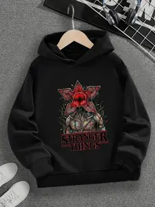 New Spring And Autumn Children's Clothing, Boys And Girls' Creative Hooded Sweatshirts, Hooded Design, Stranger Things Evil Flower Christmas Lights, Demogorgon Printed Shirts. Trendy, Casual, Unique Daily Wear That Suits Any Occasion, Ideal Gift Choice