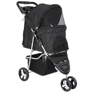 Zeny 3-Wheel Foldable Pet Stroller - Dog Jogging Cart with Cup Holder, Storage Basket, Stable Design, Breathable Seat Covers, Black Animal Carrier