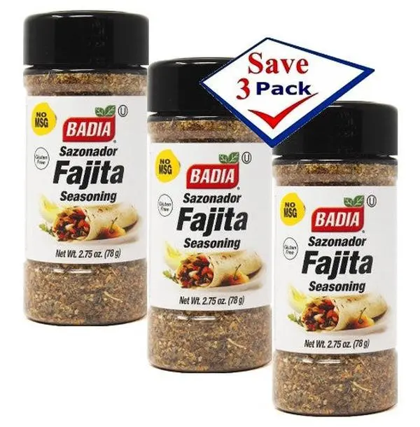 Badia Fajita Seasoning Spice - 3-Pack of 2.75oz, Onion & Garlic Infused with Salt, Chili Powder, Sazon, Dry Rub, Rich Flavor for Chicken Tacos