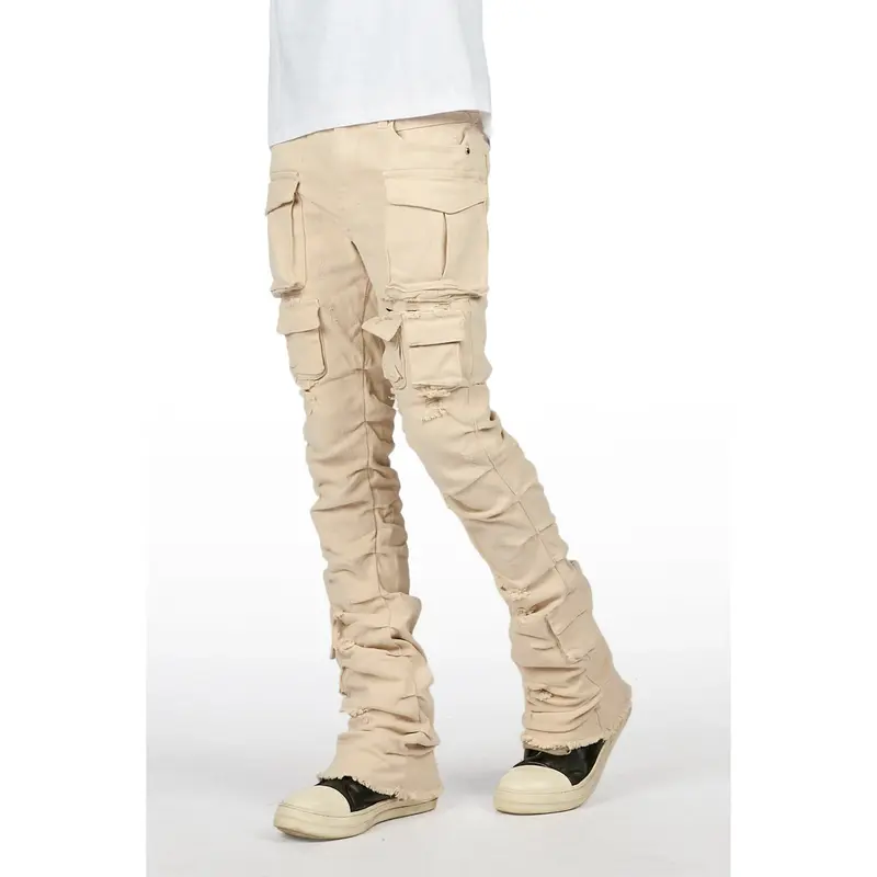 Gentry Beige Stacked Flare Jean