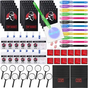 75 count Detective Party Favors Birthday Supplies Invisible Ink Pen Top  Notebook  Agent Name Tag Magnifying Glass Ink Pad Envelope  Detective Game Spy  Escape Room Party Favors
