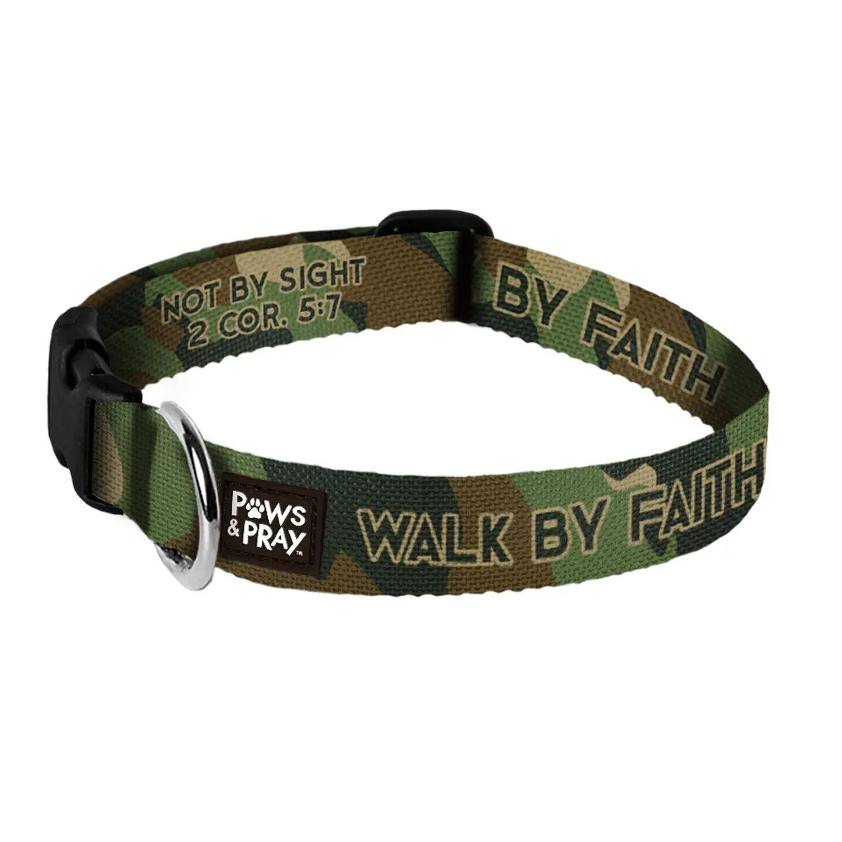 Paws & Pray Adjustable Length Camo Pet Collar - Ideal for Trail Walks, Around the Block Strolls - Faith-Inspired Dog & Cat Collar Accessory