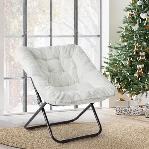 Plush Faux Fur Foldable Lounge Chair for Adults – Oversized,Cozy & Foldable Seating for Ultimate Relaxation,Comfy Large-Size Foldable Faux Fur Lounge Chair for Adults Lounge Seating for Relaxation,Metal Frame Anti-Slip Leg for Living Room Bedroom,Square