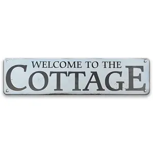 INEED Garden Tin Sign Retro Metal Welcome to our Cottage Sign for Home Decor Stylish Wall Art Plaques Ideal Gift for Home Bathroom Kitchen and Door Wall Decor in Every Room Decorative Plaque 16x4in