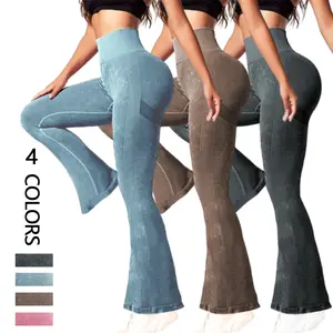 Women's Solid Color Letter Print High Waist Seamless Sports Flare Leggings - All Seasons, Stretch Fit, Ideal for Yoga and Exercise, High Stretch Fit