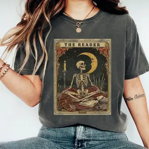 Comfort Colors The Reader Tarot Card Shirt, Skeleton Reading Shirt, Unisex Tarot Card Shirt, Book Lover Gift, Bookish Gift,Tarot Lover Gift