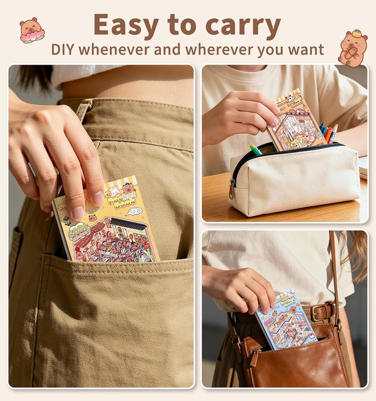 Pocket DIY 3D House Stickers, 32 Sets Fun DIY Sticker Scene Make Your Own Mini House Cute Cartoon Animal Scene Stickers for Kids Adult Sticker Art Relief Stress Pass The Time Holiday Christmas Fun