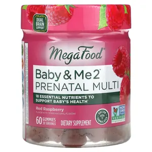 MegaFood Baby & Me 2, Prenatal Multi, Red Raspberry, 60 Gummies | HSA/FSA Eligible