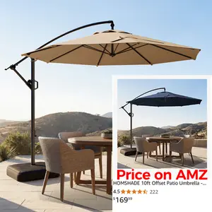 [Base Included] 10ft Offset Patio Umbrella with Base Included, Cantilever Offset Hanging Patio Outdoor Market Umbrella UPF50+ UV Protection with Easy Tilt and Crank for Pool Deck and Garden