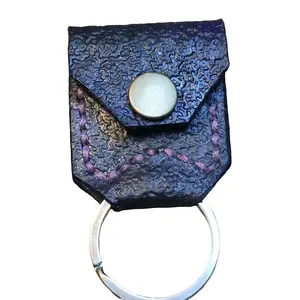 Deep Purple Leather Guitar Pick Holder with Button and Loop for Secure Guitar Pick Storage