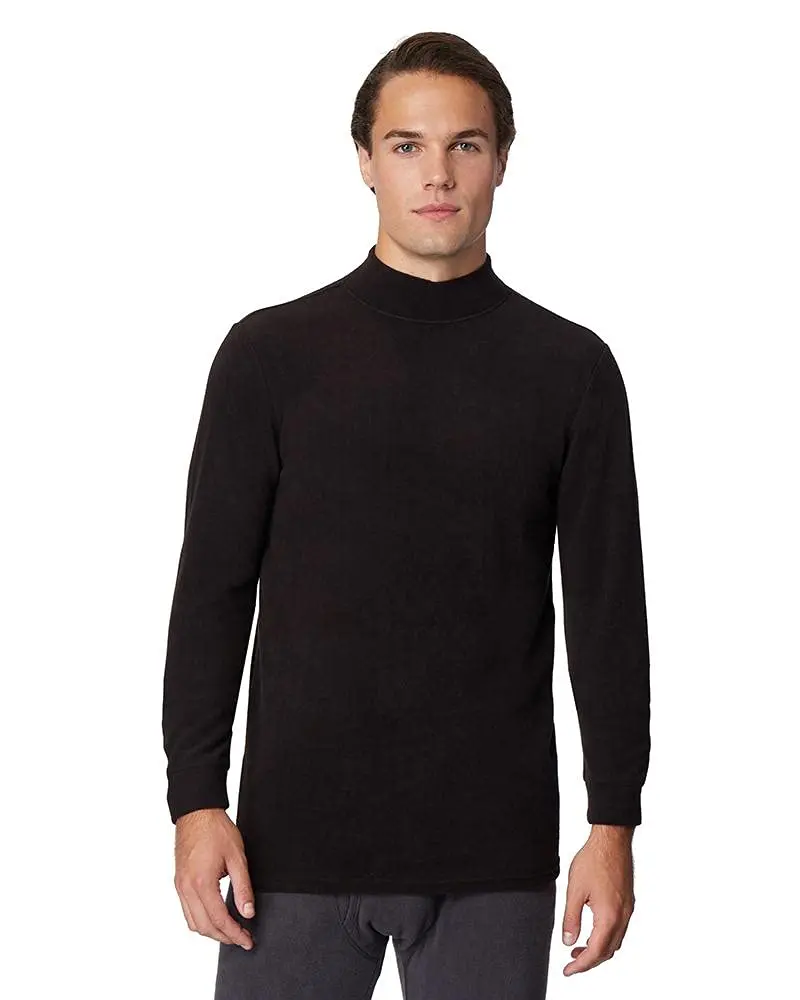 32 Degrees Men’s Heat Performance Thermal Heavyweight Baselayer Mock Neck Long Sleeve Fleece Top, Black, Small