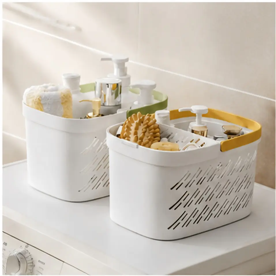 Portable Bath Caddy Organizer with Drainage Holes, Large Capacity Bathroom Storage Basket with Handle for Shower, Dorm, and Home