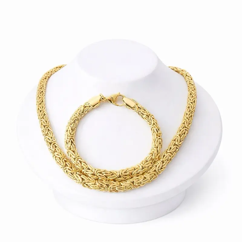 14k Gold Plated Byzantine Necklace and Bracelet Set - 18 Inches and 8 Inches Lengths