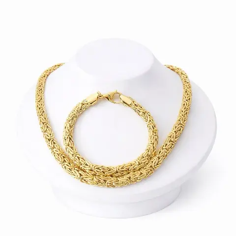 14k Gold Plated Byzantine Necklace and Bracelet Set - 18 Inches and 8 Inches Lengths