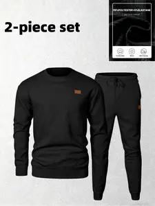 New men's autumn and winter 2-piece set, comfortable, warm and skin-friendly, casual and sporty style. Men's warm two-piece pullover long-sleeved sweater and pants set (texture texture) men's clothing set Streetwear Tracksuit Set