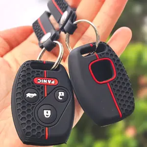 for Honda key fob case with keychain Car Key Protector All-Round silicone protection car remote key cover holder keyring for Civic 2006-2009/ CRV 2008-2013/ Fit 2011 2012/ Jazz/ SRV/ FRV 2006/ accord 2003 2006/ FRV 2006