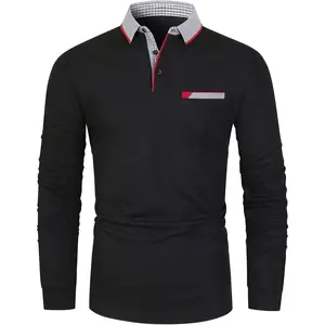 Polo Shirts for Men Long Sleeve Golf Shirt Slim Fit Classic Plaid Collar Cotton Golf T-Shirts Casual Polo Shirts