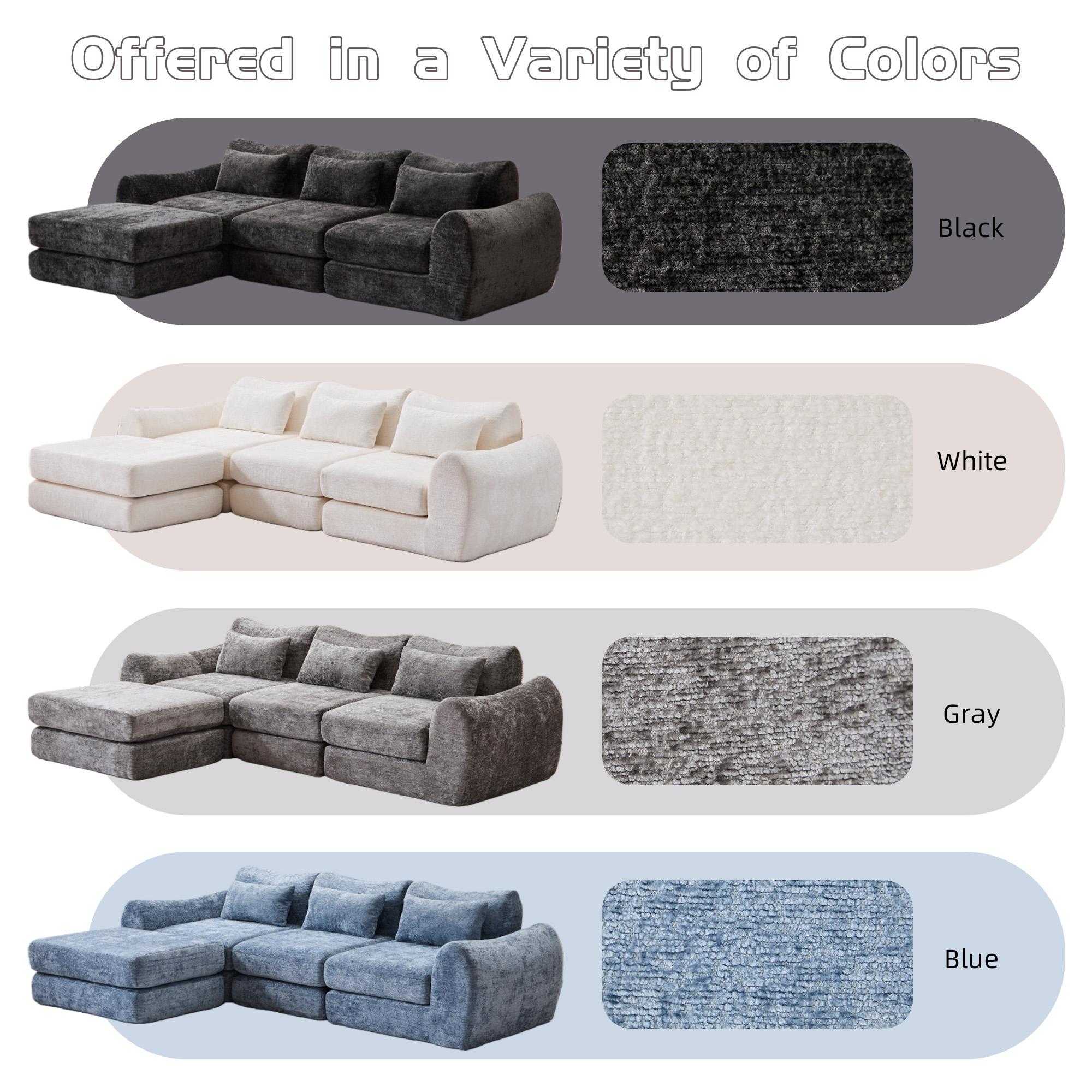 104.72" Multiple Modular Cloud Sofa Bed, Sectional Boneless Couch with Chaise for Living Room/Bedroom, Sofa No Assembly, 8 Modules Combined