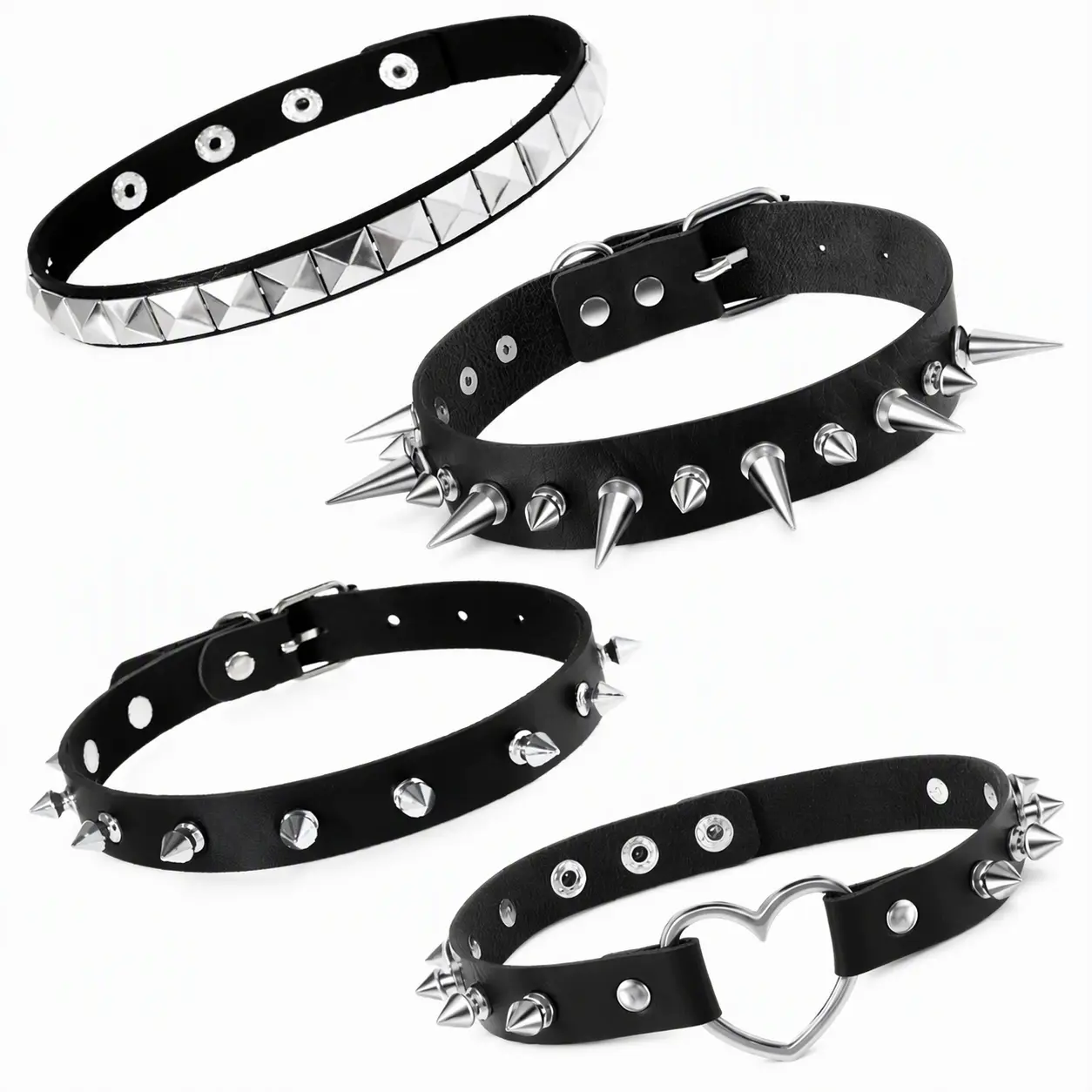 Women Men Punk Goth Spiked Studded Leather Collar Choker Necklace, Adjustable Buckle for Custom Fit,Daily edgy style,Concerts or Halloween