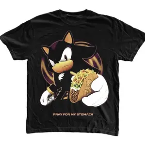 Tacos Pray For My Stomach T-Shirt, Shadow the Hedgehog Graphic Tees, Game Shirt, Unisex Tshirt, Gifts Shirt, Menswear Womenswear Streetwear, Aesthetic, Heavyweight Cotton Comfort Top Regular Fit Y2k Affliction Clothes