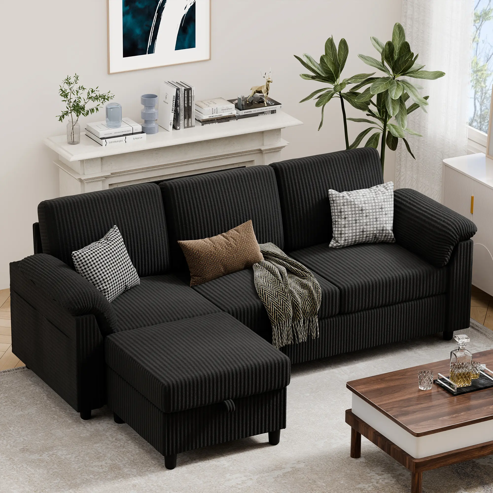 Vongrasig 79" Modular Convertible Couch, L Shape Sectional Sofa Featuring Detachable Pillows, High Resiliency Foam & Ottoman for Small Living Spaces