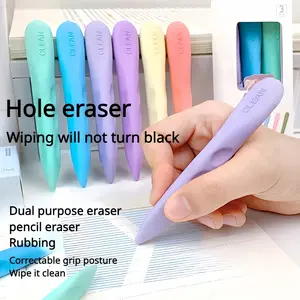 Macaron Color Hole Punch Eraser Set, 3-Piece Pencil Rubber Cleaner, No-Trace Erasers, Ideal for School and Office Supplies