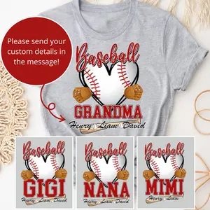 Personalized Baseball Grandma T-Shirt, Custom Baseball Grandma with Kid's Name Shirt, Gifts for Mother's Day
