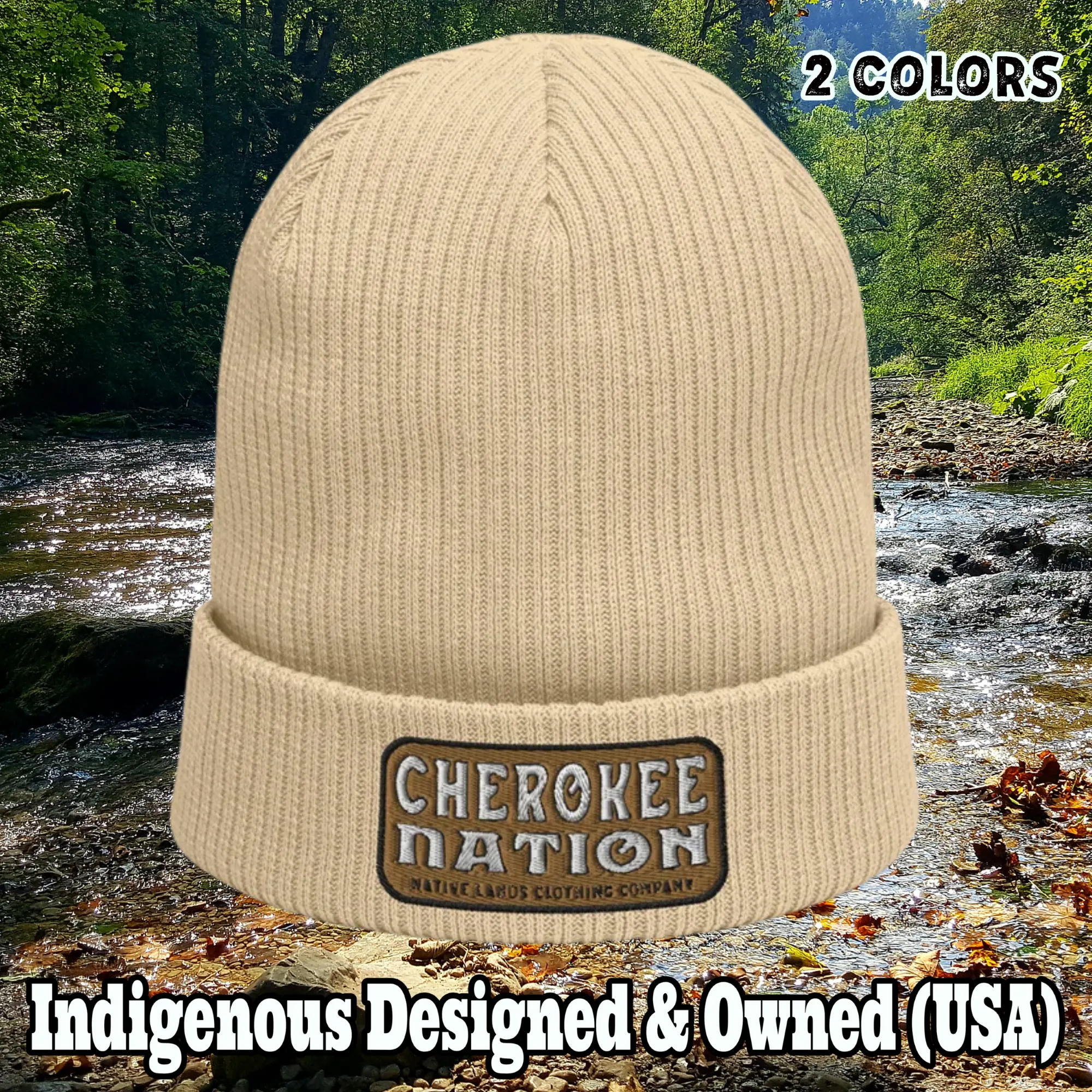 Cherokee Nation Organic Ribbed Beanie Embroidered - Honoring First Nations, Inuit, Native American Indigenous Cultures - old