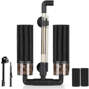 Aquarium Double Sponge Filter: Upgraded Sponge Filter with Larger Filtration Area, Come with Extendable Clip, 2 Spare Biochemical Sponges, Bioceramic Balls, for Freshwater Saltwater  - S