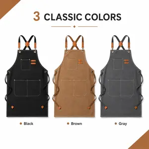 Cross Back Canvas Apron for Men Women, Adjustable Chef Apron with Large Pockets, Full Coverage Work Apron for Cooking, BBQ, Baking, Gardening