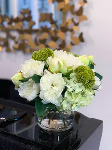 Silk Peonies Hydrangea Green Buds Arrangement