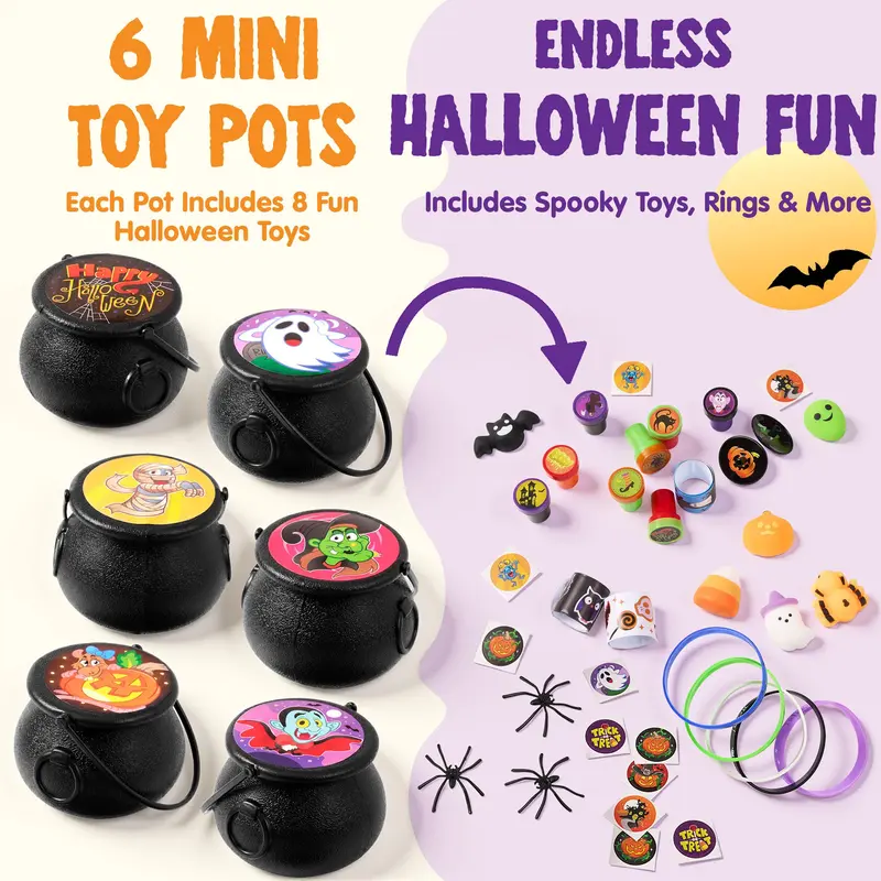 144 Pcs Halloween Toy Gifts for Kids, 24 Packs Prefilled Mini Pumpkin Buckets for Kids Halloween Party Favors Trick or Treat 144Pcs Witch's Jar (24 Packs) 144 Pcs Halloween Toy Gifts for Kids, 24 Packs Prefilled Mini Pumpkin Buckets for Kids Halloween Party Favors Trick or Treat 144Pcs Witch's Jar (24 Packs)