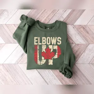 Women's Casual Long Sleeve Round Neck Cotton Sweatshirt - Elbows Up Canada, True North Strong and Free, Canadian Hockey Culture, Proud Canadian Tops (Not for Sale, Never t Everyday Wear)