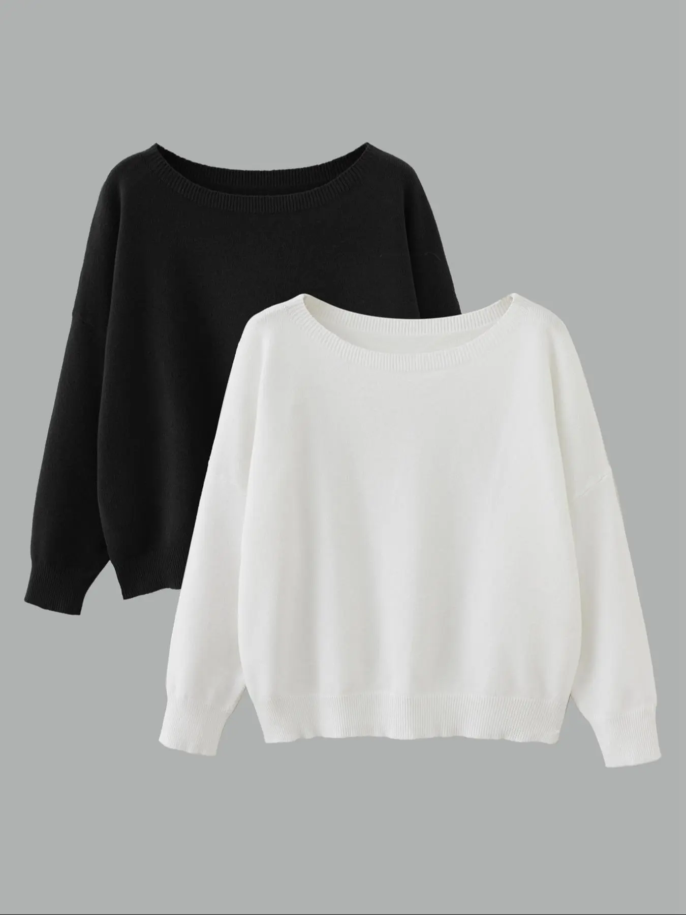 Women's Basic Solid Color Drop Shoulder Boat Neck Sweater, Casual Long Sleeve Jumper for Fall & Winter, Fashion Ladies' Knitwear for Daily Wear, Sweaters for Women, Womenswear