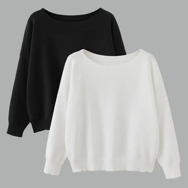 Women's Basic Solid Color Drop Shoulder Boat Neck Sweater, Casual Long Sleeve Jumper for Fall & Winter, Fashion Ladies' Knitwear for Daily Wear, Sweaters for Women, Womenswear, Chic Casual Jumper, Tops