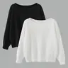 Women's Basic Solid Color Drop Shoulder Boat Neck Sweater, Casual Long Sleeve Jumper for Fall & Winter, Fashion Ladies' Knitwear for Daily Wear, Sweaters for Women, Womenswear, Chic Casual Jumper, Tops